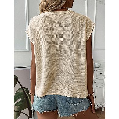 Women Knit Pullover Tank Top Sleeveless Exposed Seam Vest