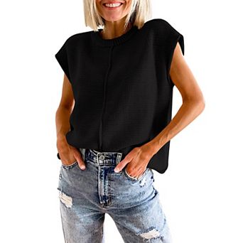 Women Knit Pullover Tank Top Sleeveless Exposed Seam Vest