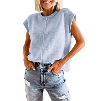 Women Knit Pullover Tank Top Sleeveless Exposed Seam Vest