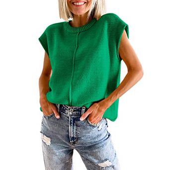 Women Knit Pullover Tank Top Sleeveless Exposed Seam Vest