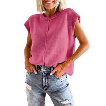 Women Knit Pullover Tank Top Sleeveless Exposed Seam Vest