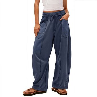 Women's Relaxed Fit Baggy Wide Leg Sweatpants, Casual Comfy Drawstring Fashion Palazzo Pants