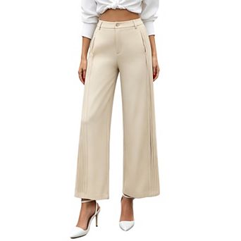 Women's High Waist Pleated Wide Leg Pants Casual Dress Work Trousers with Pockets