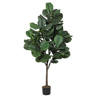 Artificial Plants Indoor Faux Fiddle Leaf Fig Tree, Fake Floor Greenery Plant With Lifelike Leaves