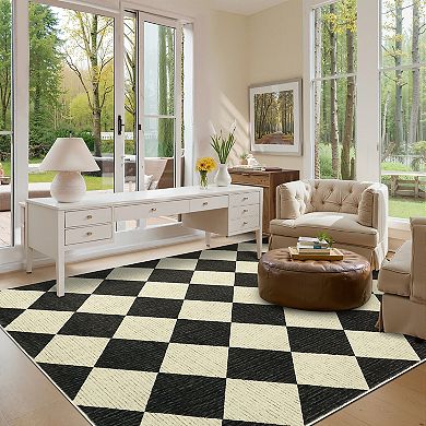 Checkered Rug for Bedroom, Washable Modern Geometric Rug Soft Non Slip Minimalist Floor Rugs