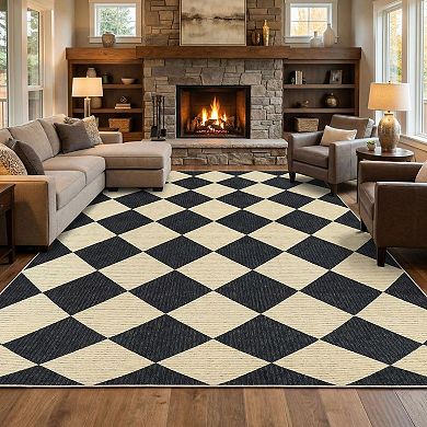 Checkered Rug for Bedroom, Washable Modern Geometric Rug Soft Non Slip Minimalist Floor Rugs