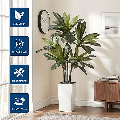 5FT Artificial Dracaena Tree with Planter, Tall Faux Plant in Pot for Home Office, Easy Assembly