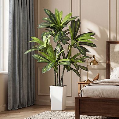 5FT Artificial Dracaena Tree with Planter, Tall Faux Plant in Pot for Home Office, Easy Assembly