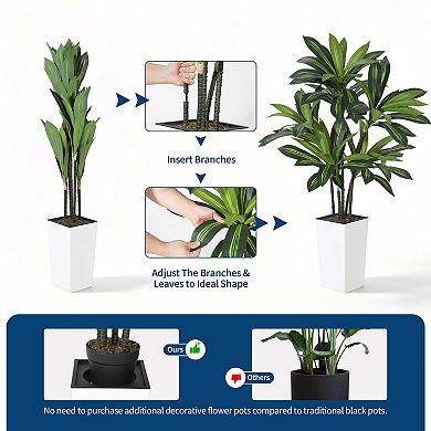 5FT Artificial Dracaena Tree with Planter, Tall Faux Plant in Pot for Home Office, Easy Assembly