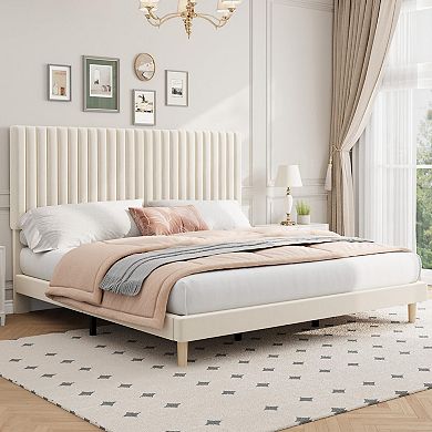 Upholstered Platform Bed Frame with Headboard, No Box Spring Needed, Heavy Duty, Easy Assembly