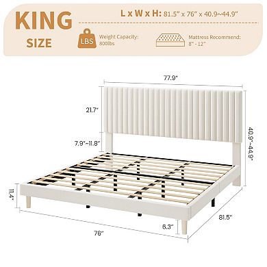Upholstered Platform Bed Frame with Headboard, No Box Spring Needed, Heavy Duty, Easy Assembly