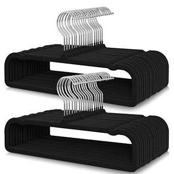 50 pc Black Non-Slip Velvet Hangers, Slim Clothes Hangers with 360° Swivel Silver Hooks