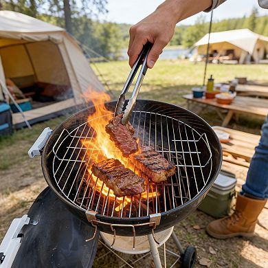 17In Round Adjustable Grill Grate, Multi-Position Height Adjustable Cooking Grid for Outdoor Camping