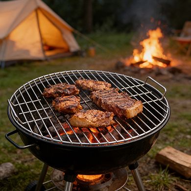 17In Round Adjustable Grill Grate, Multi-Position Height Adjustable Cooking Grid for Outdoor Camping