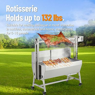 37-Inch Motorized Open-Fire Roasting System 132Lbs Capacity Backyard Catering Grill