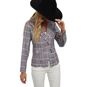 Women's Plaid Blazers Houndstooth Business Casual Work Office Jacket with Pockets