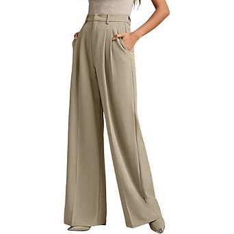 Women Wide Leg Pants High Waisted Business Casual Work Trousers Dressy Pants with Pockets