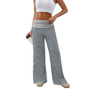 Women's Striped Trousers Low Rise Wide Leg Trousers Pants Business Casual Outfits