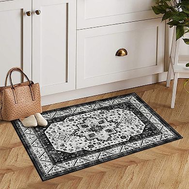 Vintage Boho Area Rug Soft Short Pile, Non-Slip & Washable, Non-Shedding Floor Mat