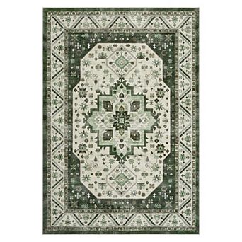 Vintage Boho Area Rug Soft Short Pile, Non-Slip & Washable, Non-Shedding Floor Mat