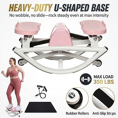 Rocking Fitness Stepper, Compact Lateral Home Cardio Machine with Resistance Bands & Mat