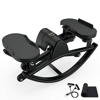 Rocking Fitness Stepper, Compact Lateral Home Cardio Machine with Resistance Bands & Mat