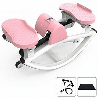 Rocking Fitness Stepper, Compact Lateral Home Cardio Machine with Resistance Bands & Mat