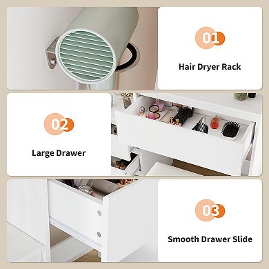 Modern Vanity Desk with LED Mirror and Drawers, Makeup Vanity Table with Stool
