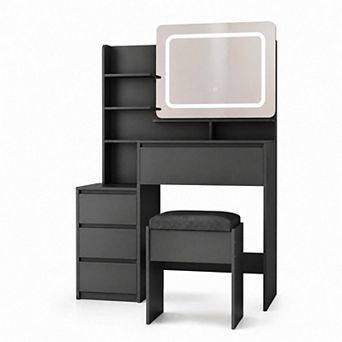 Modern Vanity Desk with LED Mirror and Drawers, Makeup Vanity Table with Stool