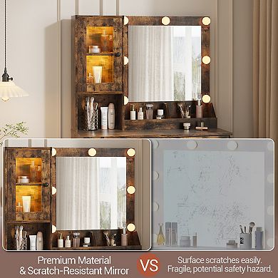 Mid Century Modern Vanity Desk with Lighted Mirror and Stool Set, Gold Legs