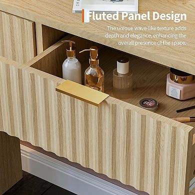 Scandinavian Vanity Desk with Lighted Mirror and Drawers, Minimalist Dressing Table Set