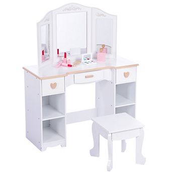 Essential Kids Vanity Set with Mirror and Stool, Vanity Table for Girls Bedroom
