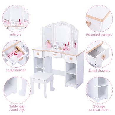 Essential Kids Vanity Set with Mirror and Stool, Vanity Table for Girls Bedroom