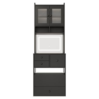 Slim Vanity Desk with Lighted Mirror and Stool Set, Narrow Dressing Table for Small Spaces