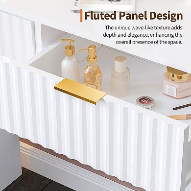 Scandinavian Vanity Desk with Lighted Mirror and Drawers, Minimalist Dressing Table Set