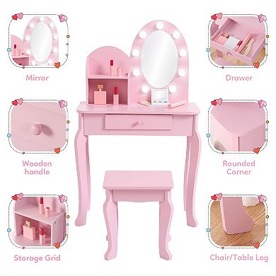 Compact Kids Vanity Set with Mirror and Stool, Simple Dressing Table for Little Girls