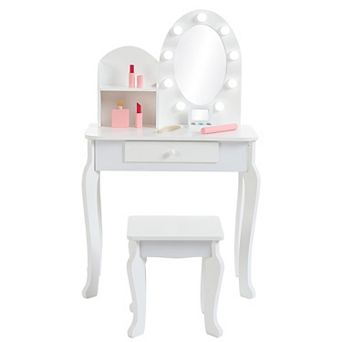 Compact Kids Vanity Set with Mirror and Stool, Simple Dressing Table for Little Girls