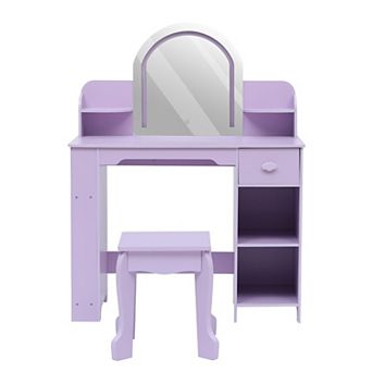 Kids Vanity with Lights and Mirror, Toddler Vanity Table and Chair Set for Little Girls