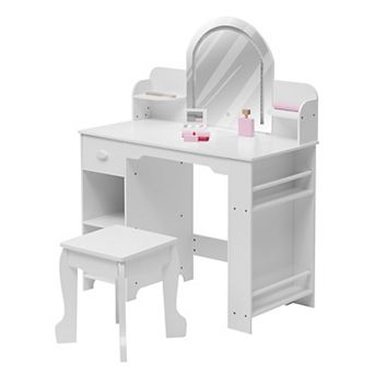 Kids Vanity with Lights and Mirror, Toddler Vanity Table and Chair Set for Little Girls