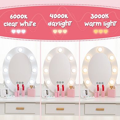 Pretend Play Vanity Set with Lighted Mirror, Kids Vanity Table and Stool with Playset
