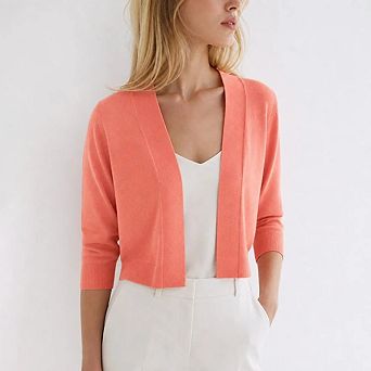 Women's Open Front Cropped Bolero Shrugs Casual Lightweight Knit 3/4 Sleeve Short Cardigan Sweaters