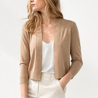 Women's Open Front Cropped Bolero Shrugs Casual Lightweight Knit 3/4 Sleeve Short Cardigan Sweaters