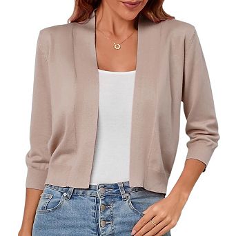 Women's Open Front Cropped Bolero Shrugs Casual Lightweight Knit 3/4 Sleeve Short Cardigan Sweaters