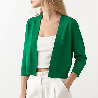 Women's Open Front Cropped Bolero Shrugs Casual Lightweight Knit 3/4 Sleeve Short Cardigan Sweaters