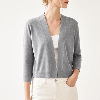 Women's Open Front Cropped Bolero Shrugs Casual Lightweight Knit 3/4 Sleeve Short Cardigan Sweaters