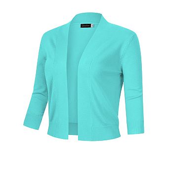 Women's Open Front Cropped Bolero Shrugs Casual Lightweight Knit 3/4 Sleeve Short Cardigan Sweaters