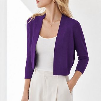 Women's Open Front Cropped Bolero Shrugs Casual Lightweight Knit 3/4 Sleeve Short Cardigan Sweaters