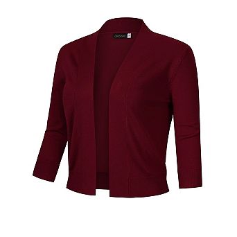 Women's Open Front Cropped Bolero Shrugs Casual Lightweight Knit 3/4 Sleeve Short Cardigan Sweaters