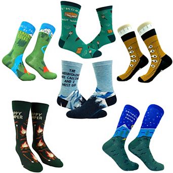 Mens Funny Camping Socks Bundle 6 Pack Socks With Awesome Graphics for Men