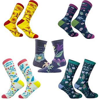 Womens Cute Floral Socks Bundle 5 Pack Socks With Funny Graphics for Ladies